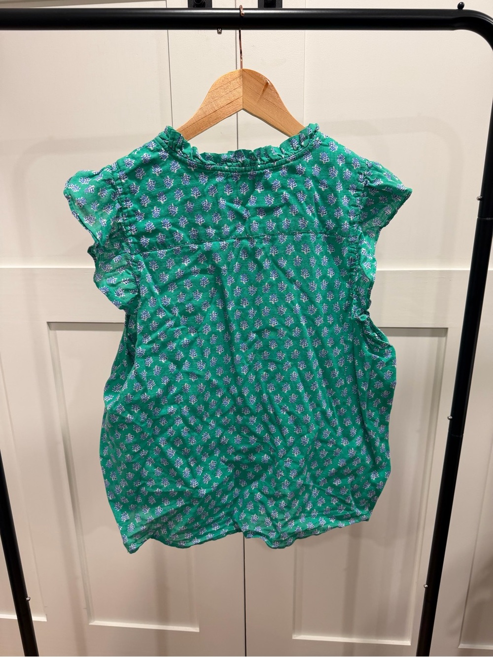 J. Crew Green Button-Front Ruffle Neck Blouse - Picture 3 of 3